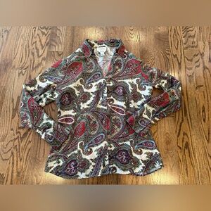 Vintage Talbots 100% silk long sleeve paisley button up shirt size 14